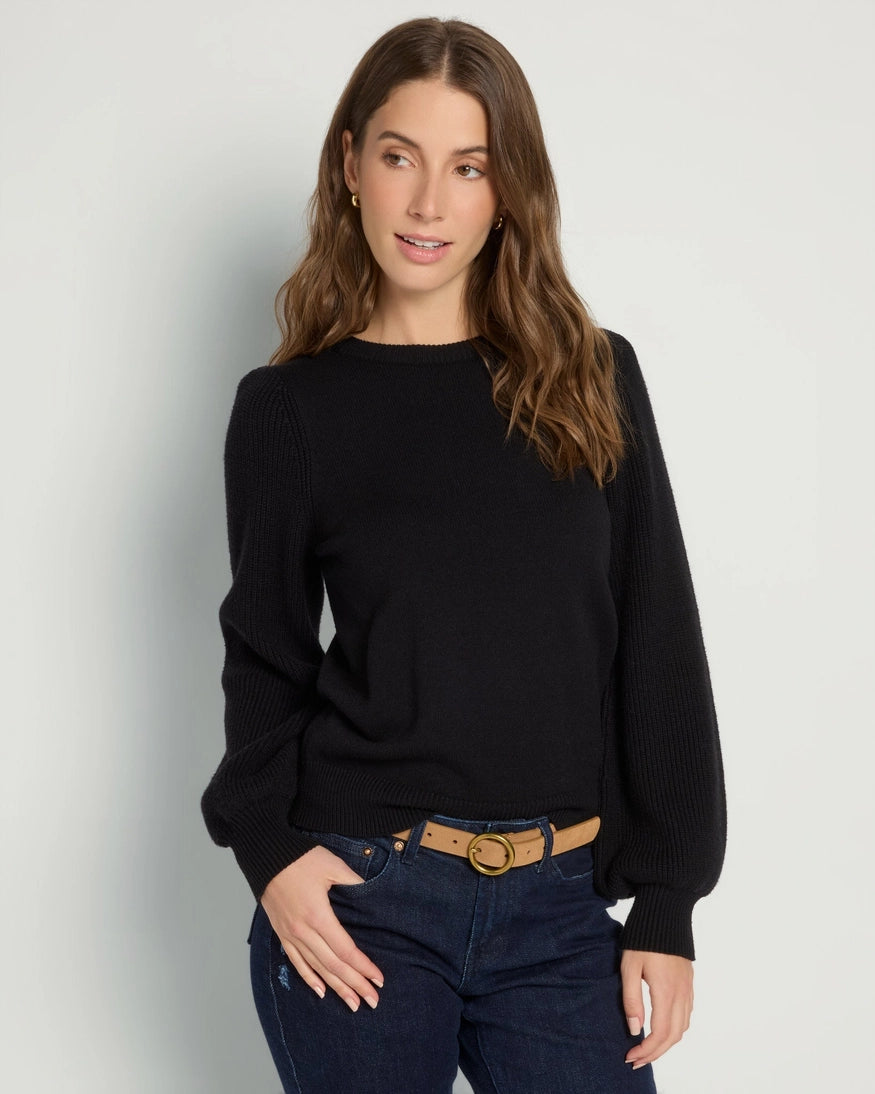 Seventy Eight and Sunny Pacific Puff Shoulder Crew Neck Sweater in Black