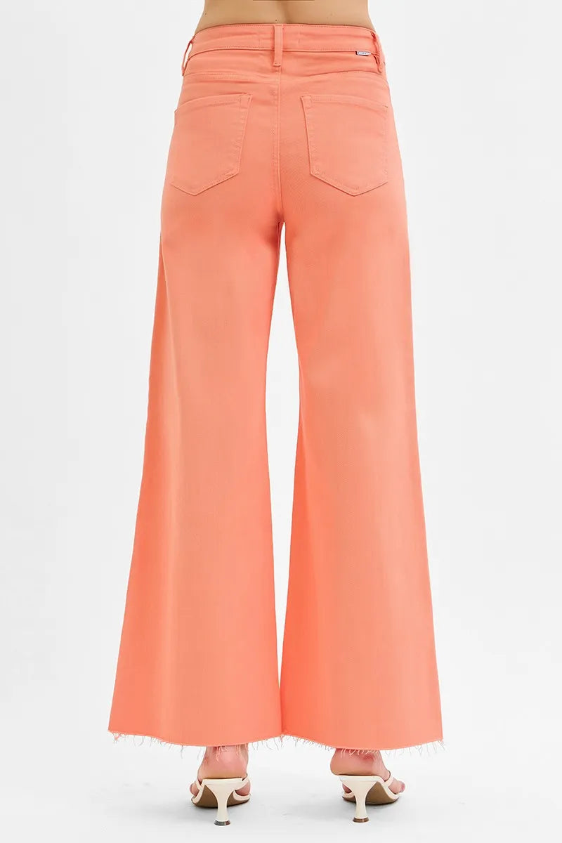 Risen High Rise Tummy Control Wide Leg Coral Palazzo Jeans