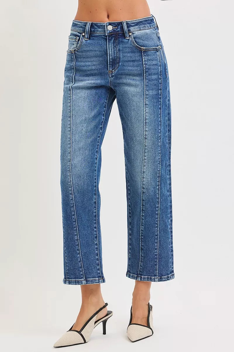 Risen High Rise Front Seam Crop Straight Jeans
