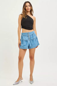 Risen High Rise Elastic Band Slouchy Shorts With Shirred Detail RDS6410