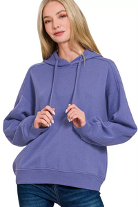 Relaxed Fit Basic Fleece Hoodie in Marlin Blue