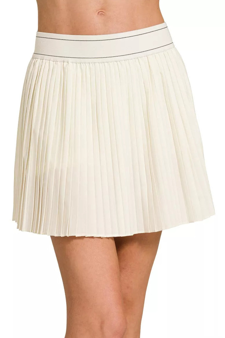 Zenana Woven High Waist Pleated Mini Skirt with Shorts Lining