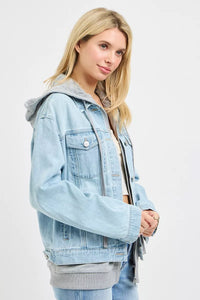 Risen Oversized Denim Jacket with Hoodie Lining - Light Wash