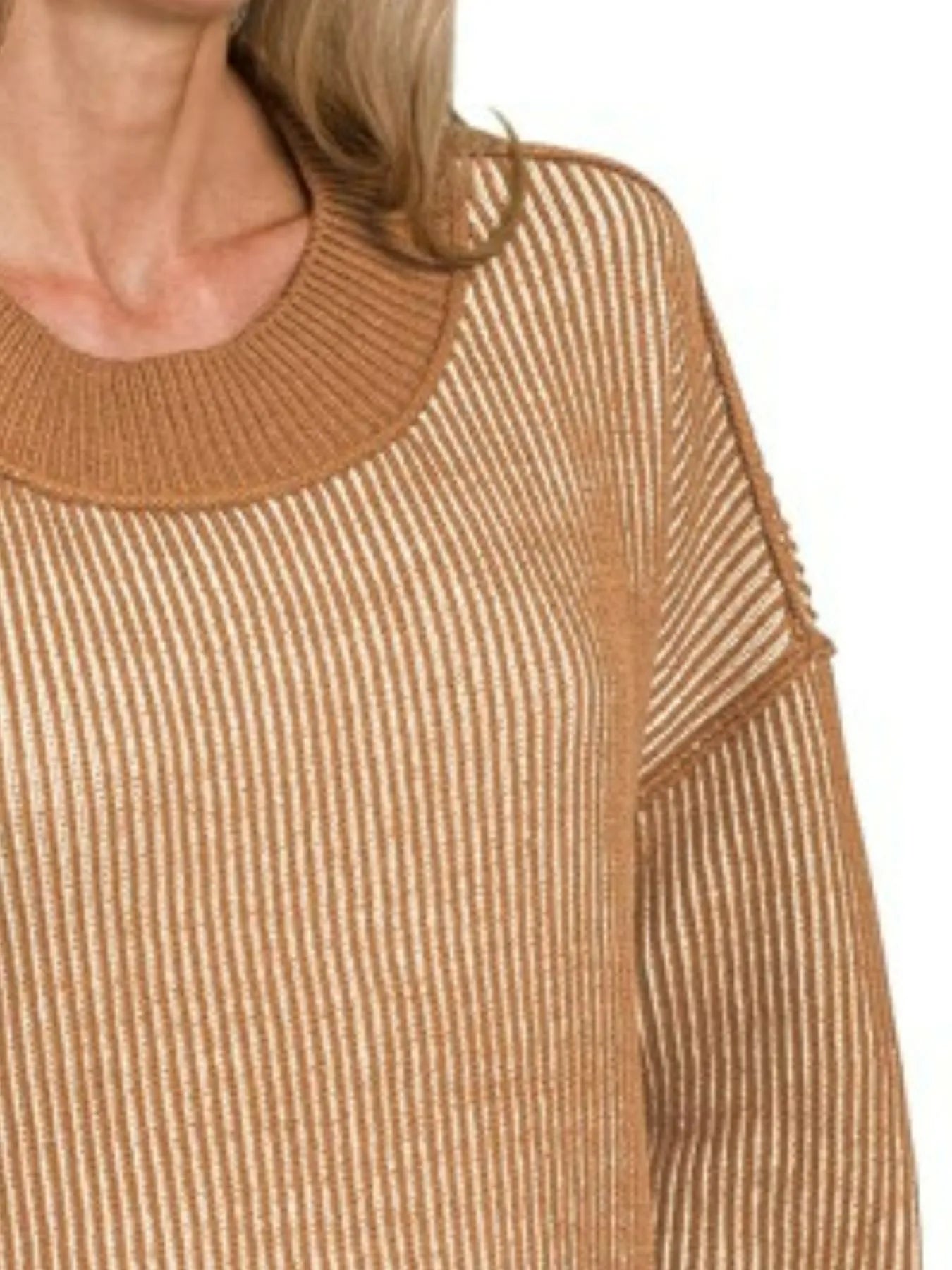 Two Tone Ribbed Sweater - Deep Camel