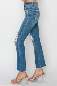 RISEN High Rise Distressed Raw Hem Straight Jeans