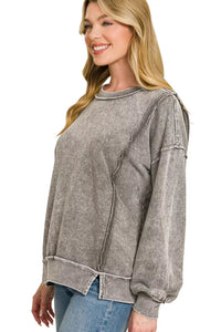 Snow Washed French Terry Pullover Sweatshirt in Ash Black