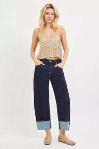 Risen High Rise Dark Wash Slouchy Crop Barrel Jeans PGC21709 