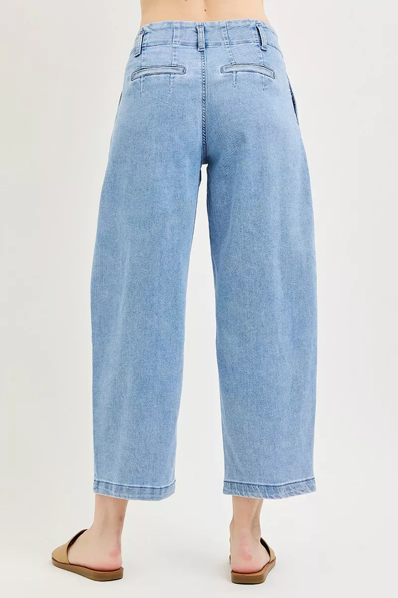 Risen High Rise Cropped Barrel Pleated Jeans PGC21760