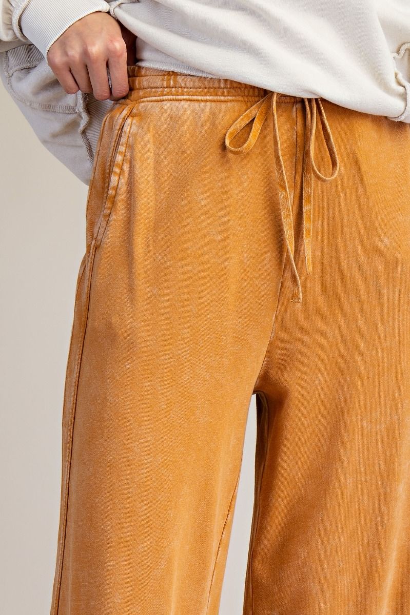 Easel Mineral Washed Terry Knit Pants in Camel