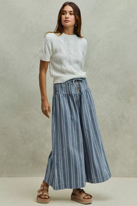 So Me Stripe Denim Washed Pleat Wide Leg Pants