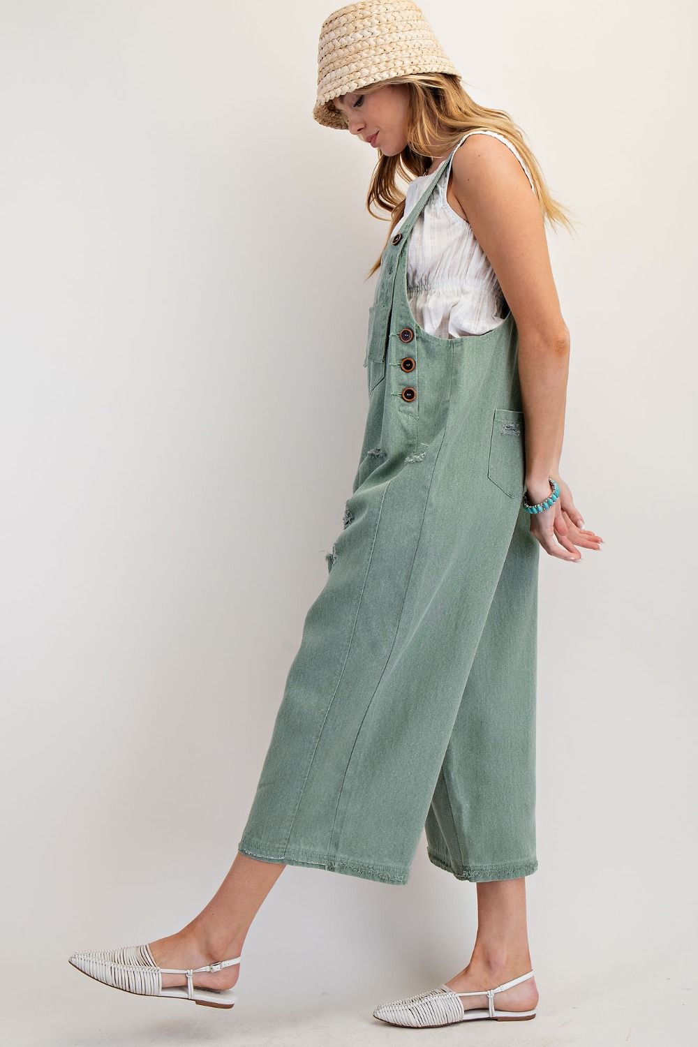 Easel Sage Washed Twill Overalls