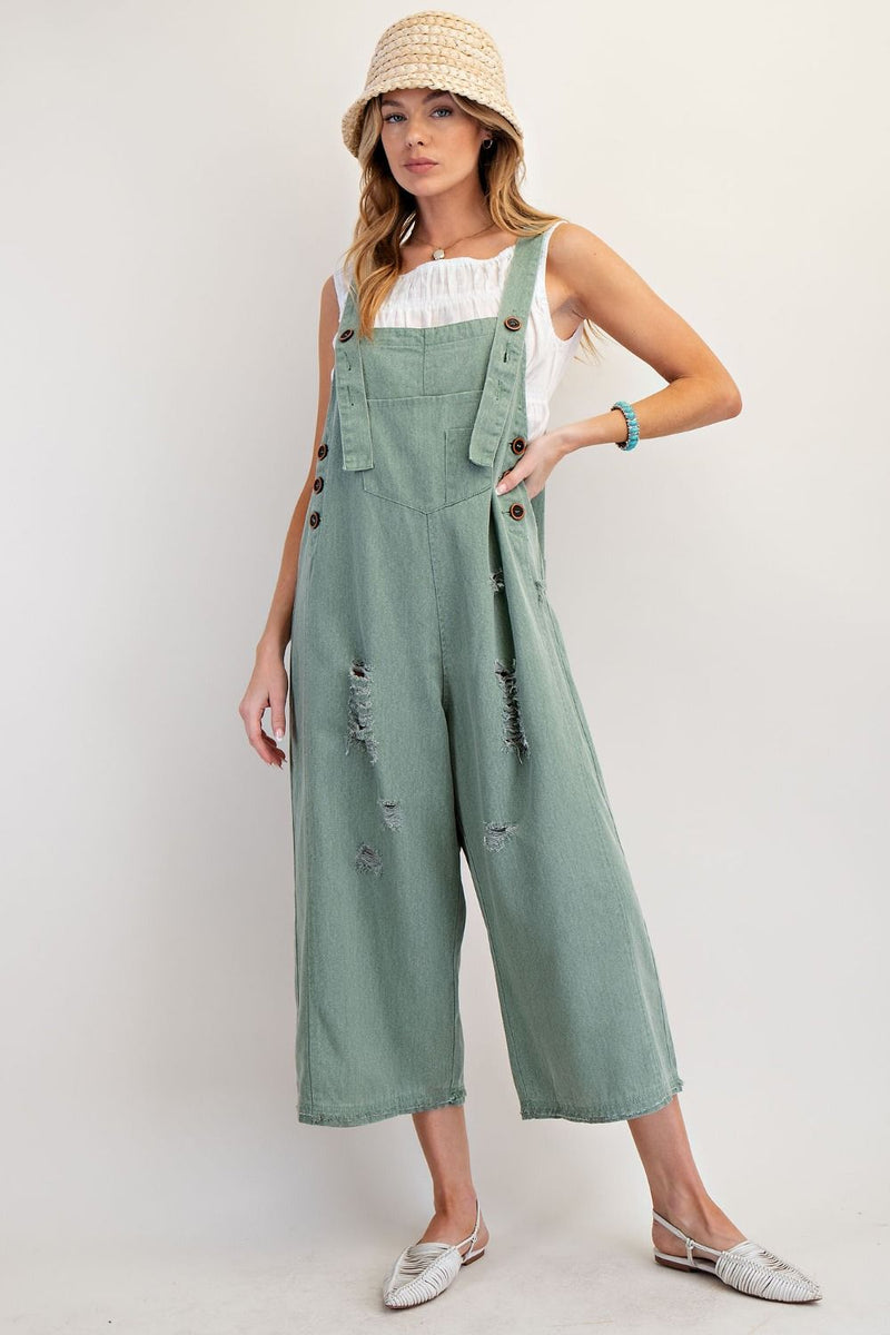Easel Sage Washed Twill Overalls