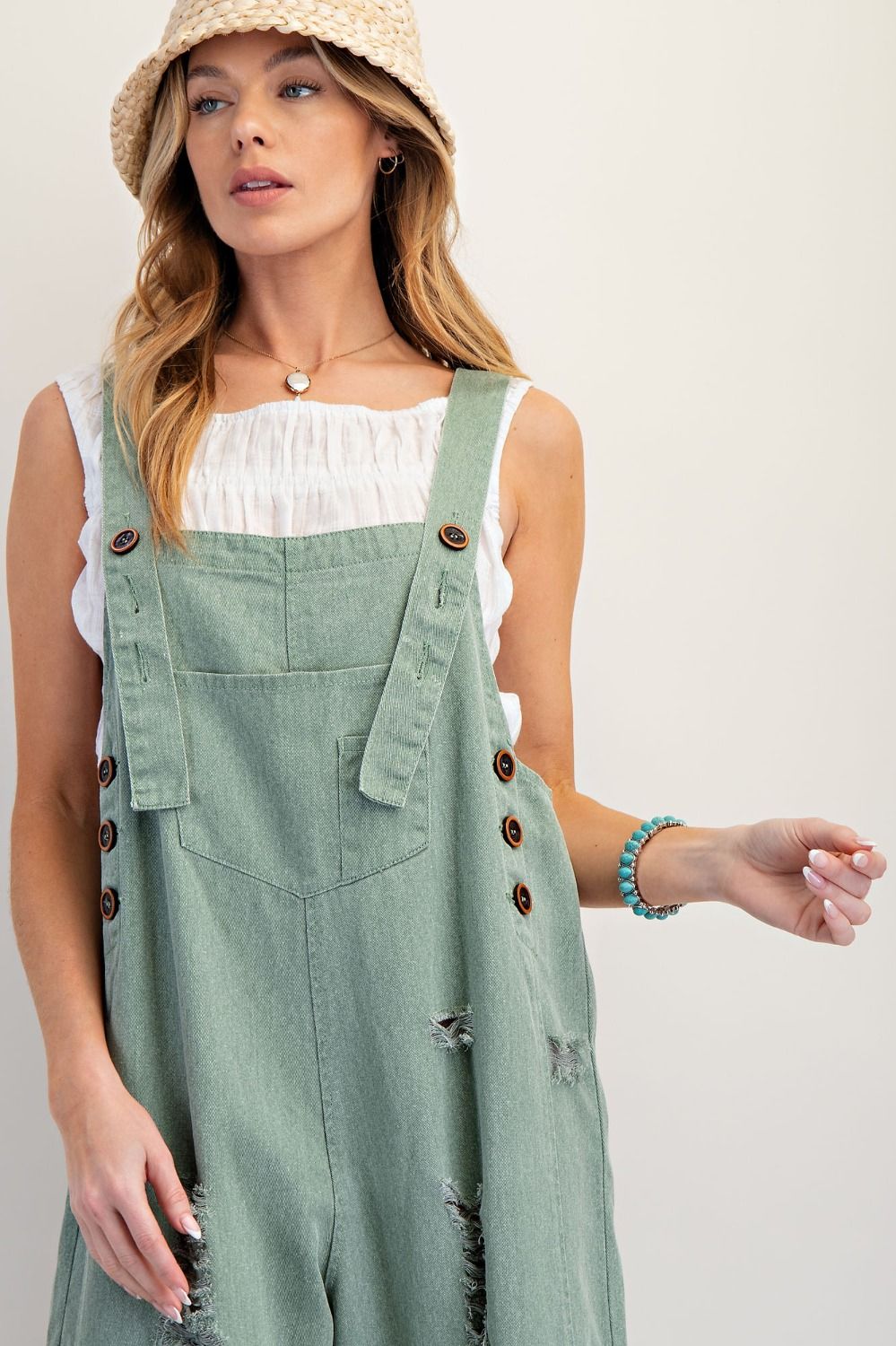 Easel Sage Washed Twill Overalls