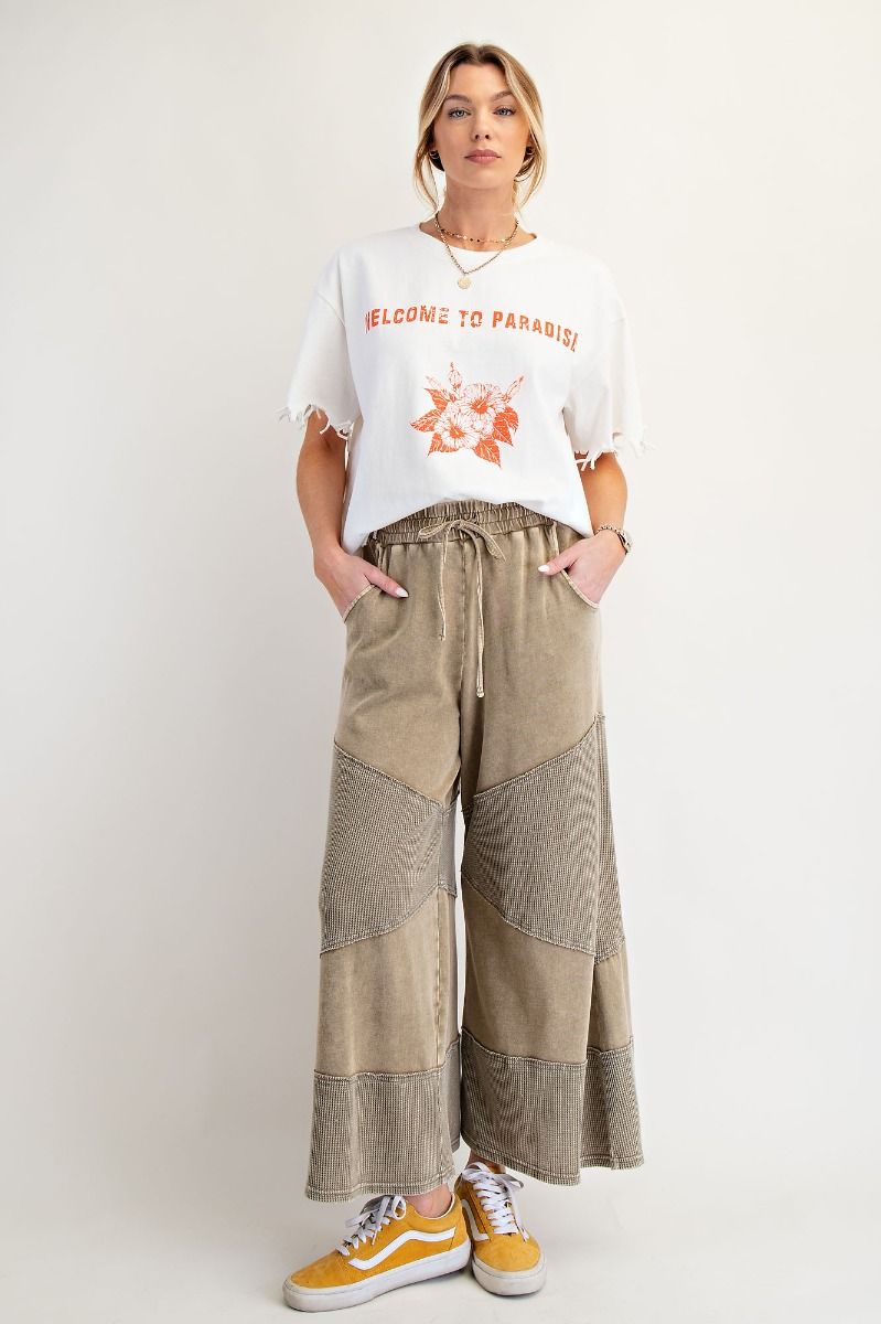 Easel Washed Thermal Mix French Terry Knit Pants