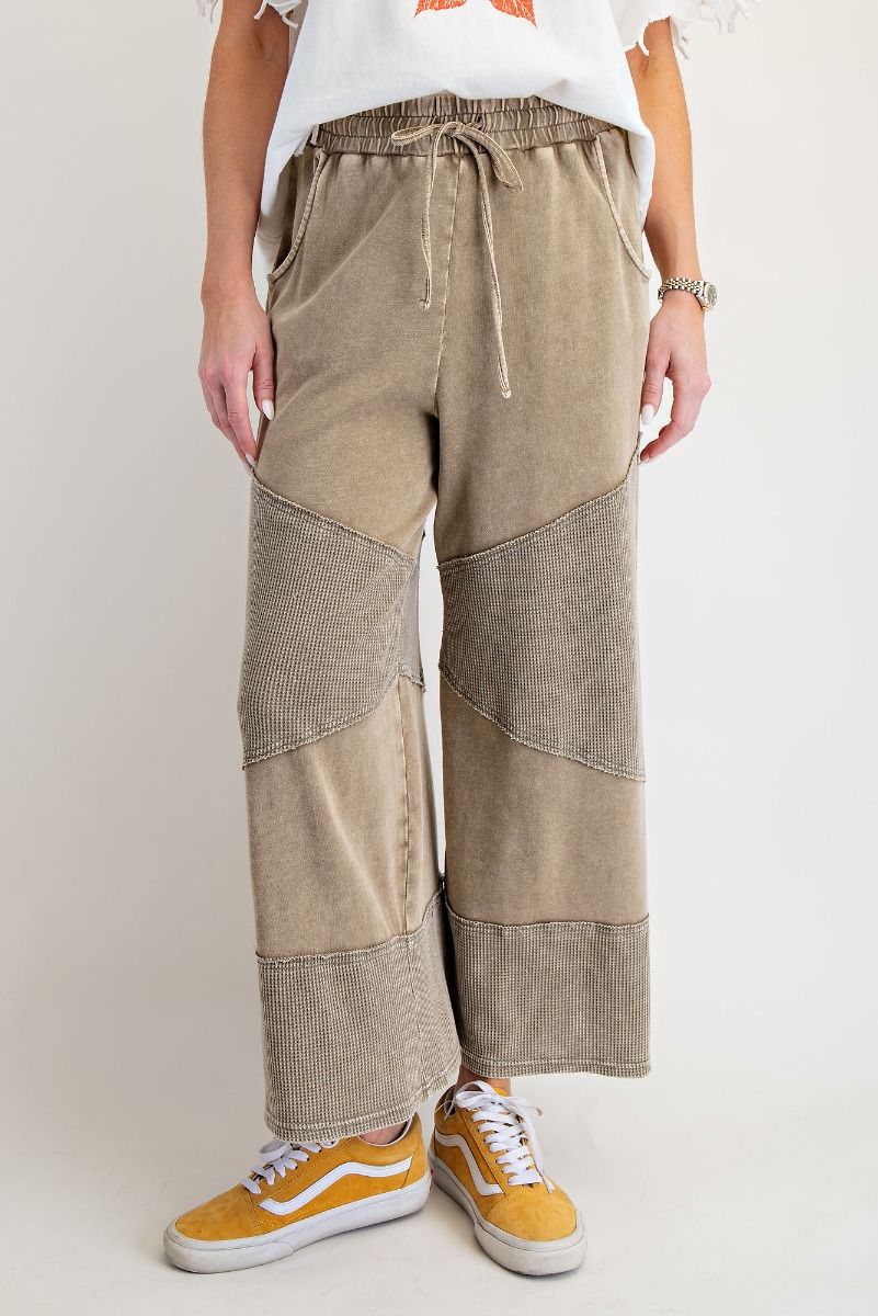 Easel Washed Thermal Mix French Terry Knit Pants