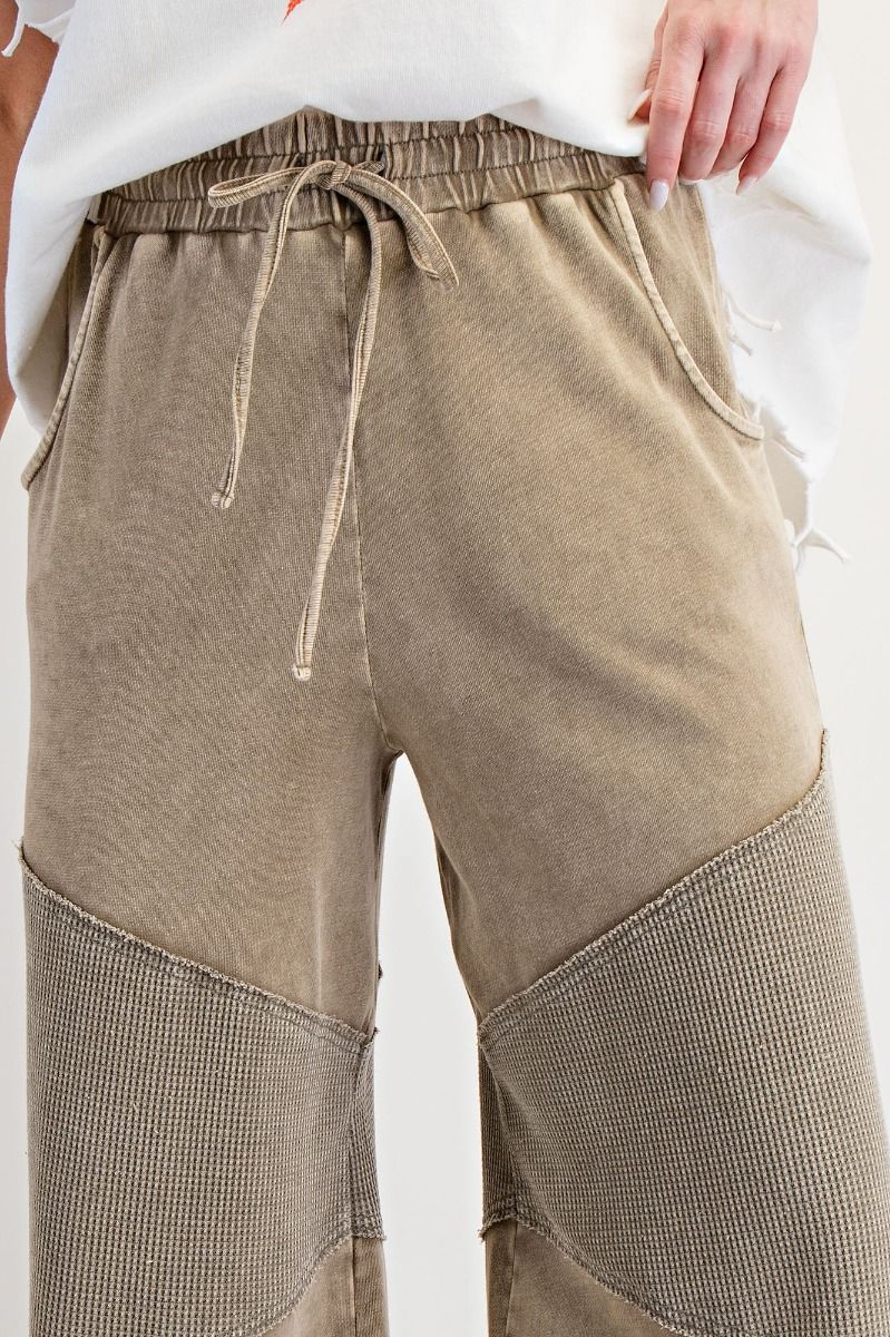 Easel Washed Thermal Mix French Terry Knit Pants