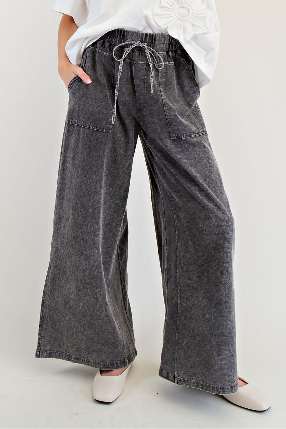 Easel Cotton Mineral Washed Wide Leg Pants