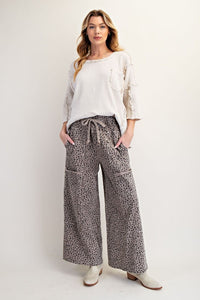 Animal Print Mineral Washed Terry Knit Lounge Pants in Ash Mocha