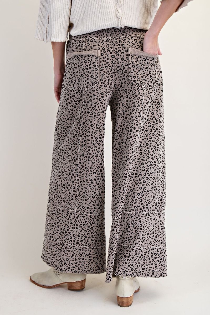 Animal Print Mineral Washed Terry Knit Lounge Pants in Ash Mocha