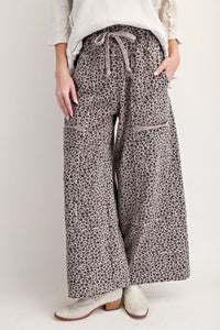 Animal Print Mineral Washed Terry Knit Lounge Pants in Ash Mocha