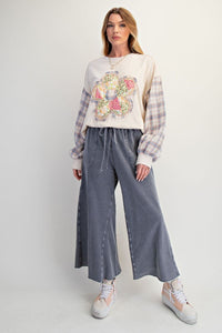 Easel Mineral Washed Wide Leg Terry Sweatpants in Ash