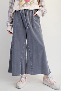 Easel Mineral Washed Wide Leg Terry Sweatpants in Ash
