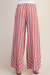 Easel Stripe Linen Washed Palazzo Pants in Red