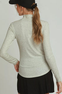 Heathered Grey Long Sleeve Mock Neck Top