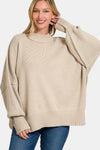 Slouchy Side Slit Oversized Sweater - Beige