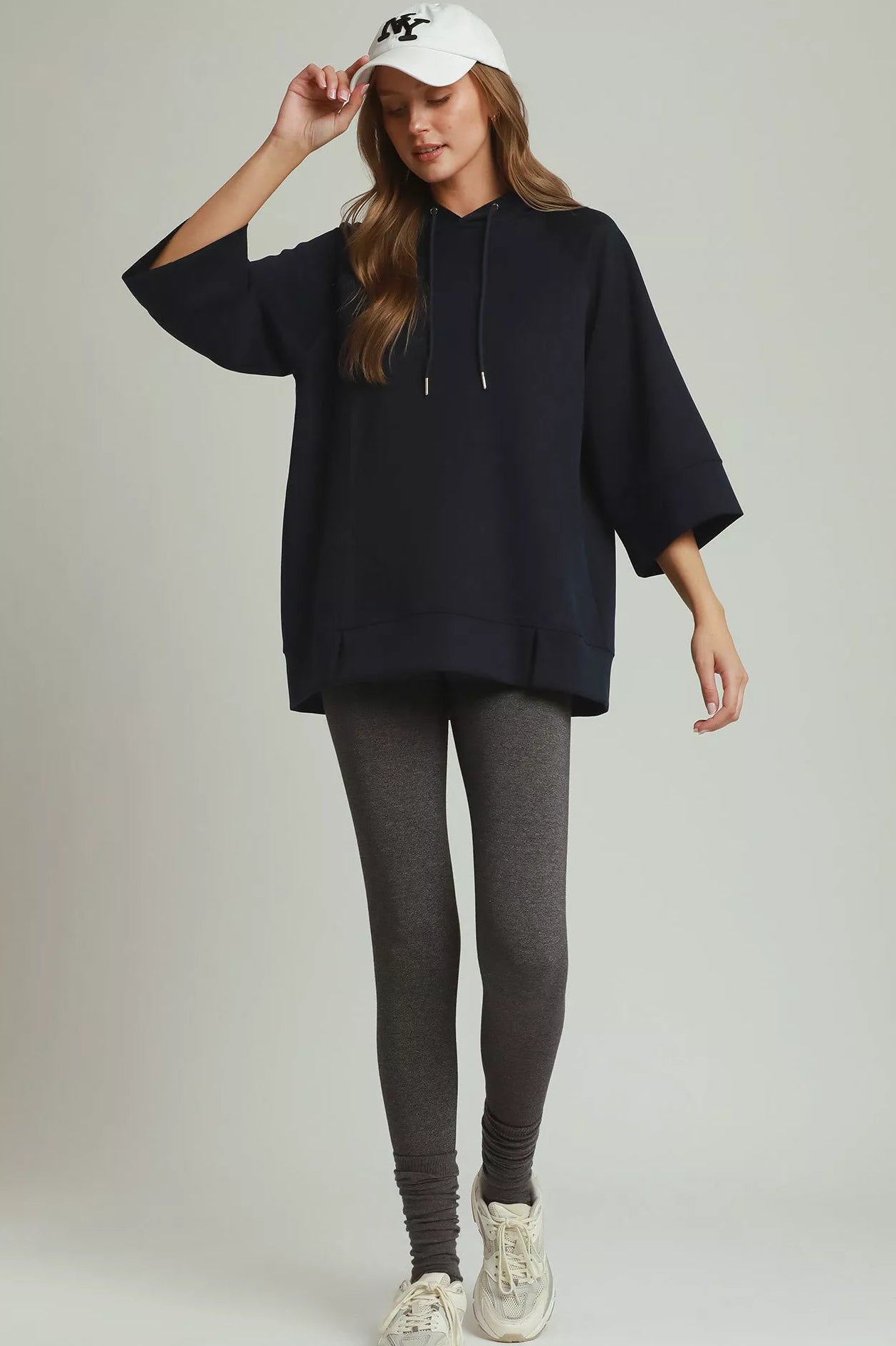 Umgee Cloudknit 3/4 Sleeve Tunic Top with Graphic Hood