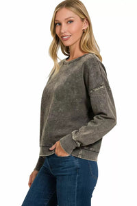 French Terry Acid Wash Boat Neck Sweatshirt
