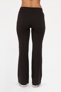 Mono B Drawstring Flared Cotton Leggings - Black