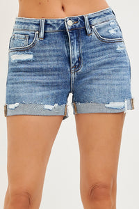 Risen Mid Rise Cuffed Denim Shorts