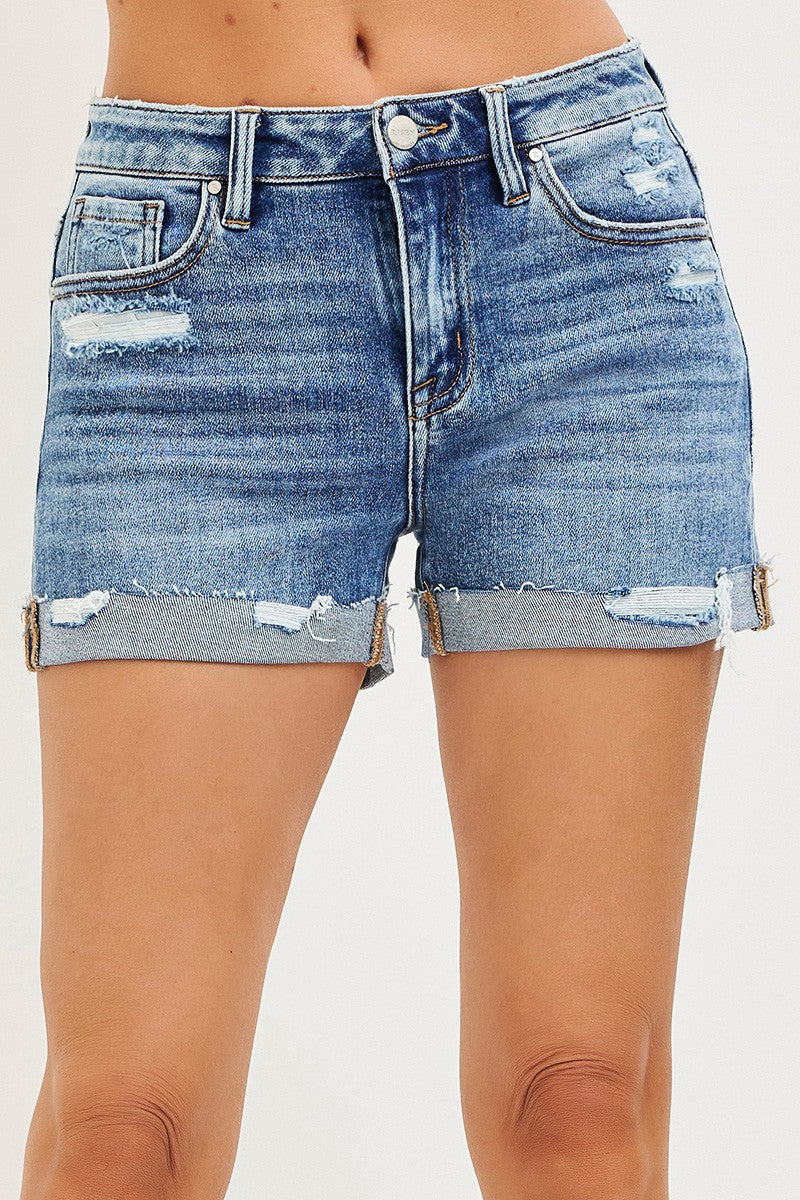 Risen Mid Rise Cuffed Denim Shorts