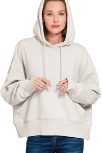 Oversized Fleece Kangaroo Pocket Hoodie in Bone