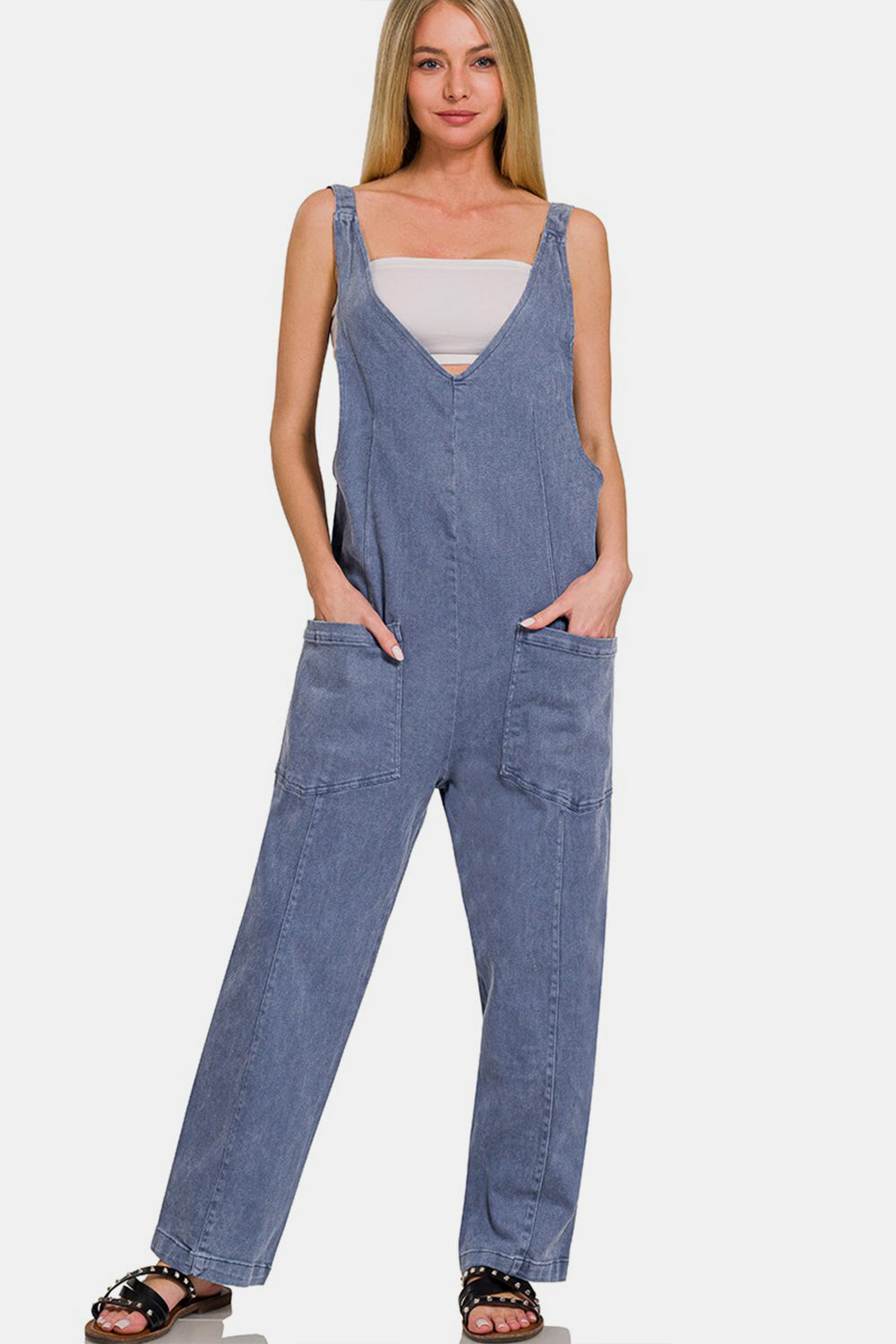 Casual Adjustable Strap Pocket Jumpsuit
