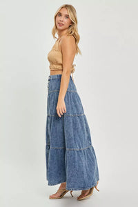 Risen Tiered Denim Maxi Skirt