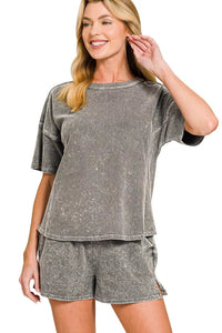 Halo Snow Washed Short Sleeve Tee and Shorts Set