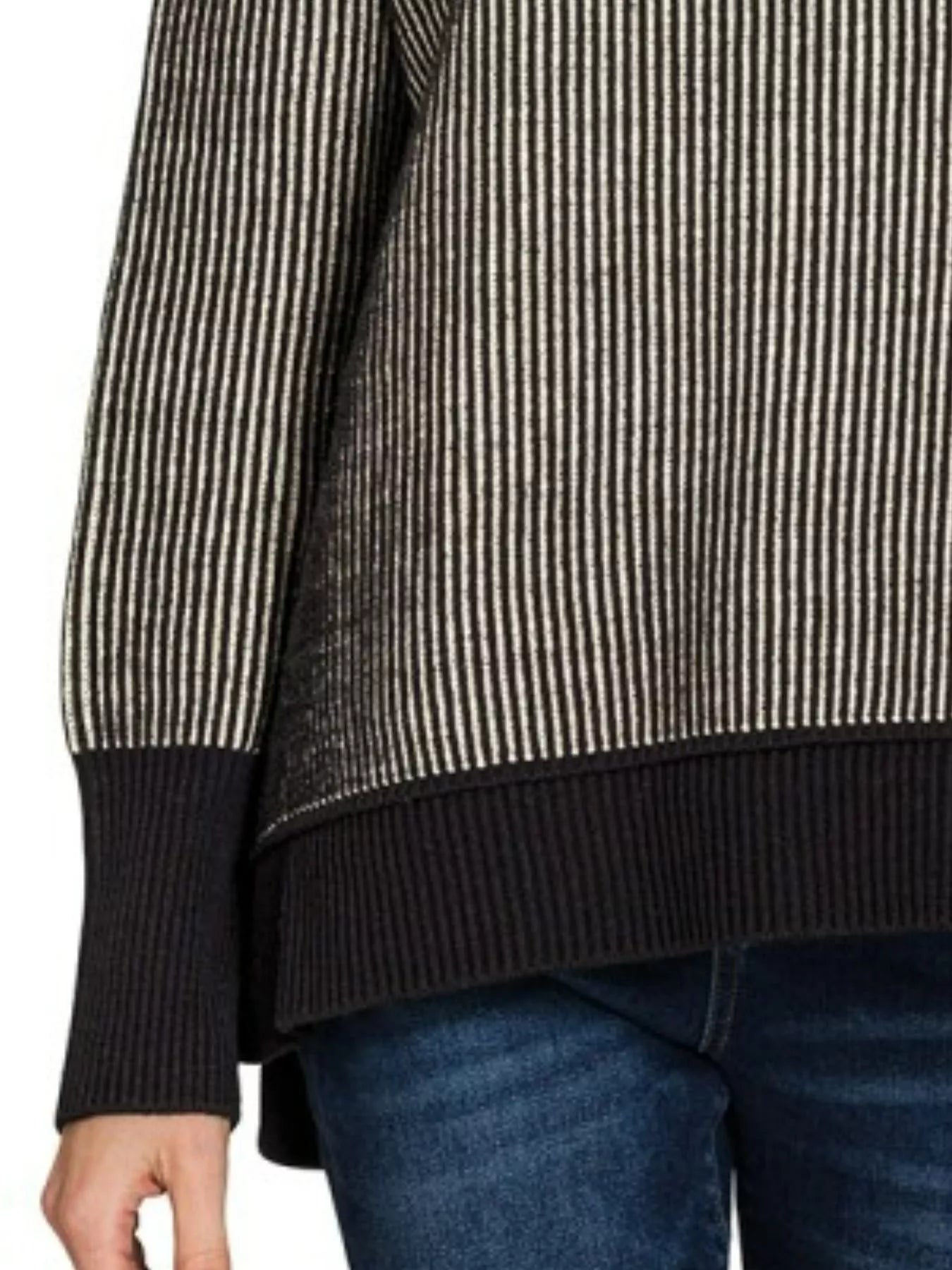 Zenana Two Tone Ribbed Sweater in Black
