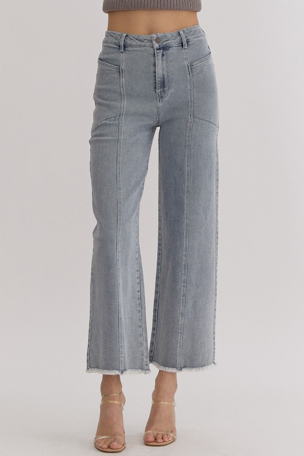 Emma High Rise Wide Leg Frayed Hem Jeans - Denim