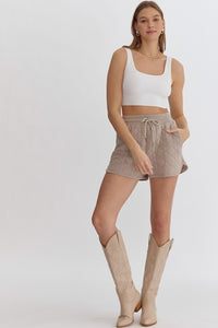 Quilted Curved Hem Shorts - Taupe