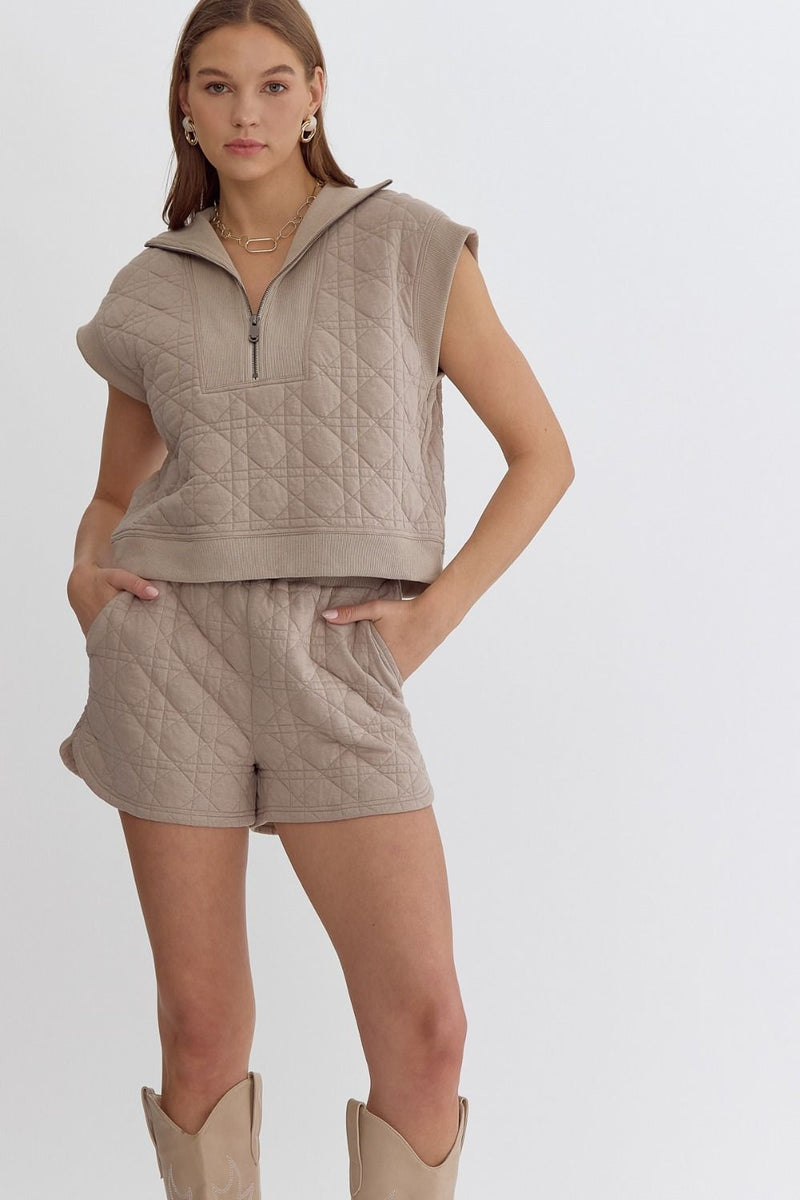 Quilted Curved Hem Shorts - Taupe