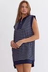 By The Shore Stripe Zip Front Dress - Navy