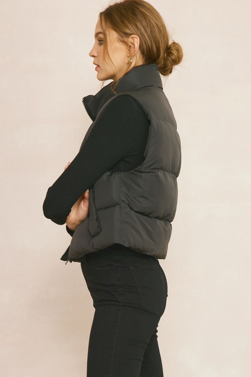Cropped Brown Puffer Vest 