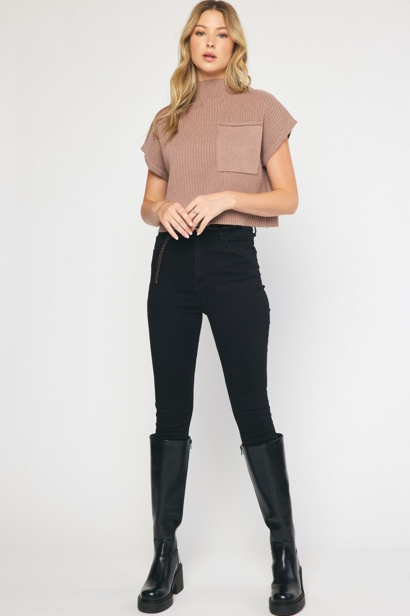 Just Go With It Sweater Knit Top - Mocha