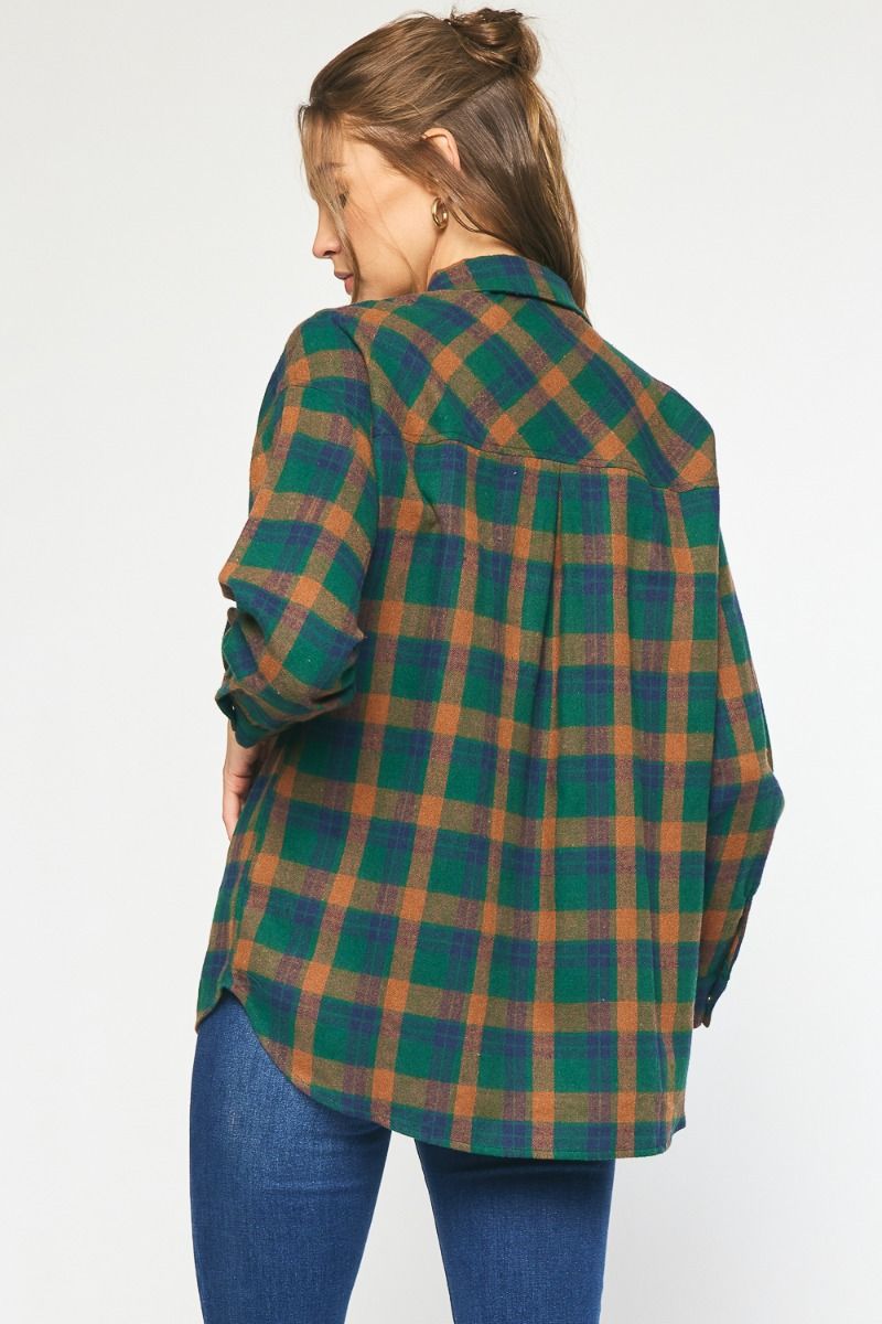 Pocket Stud Plaid Flannel Snap Front Shirt