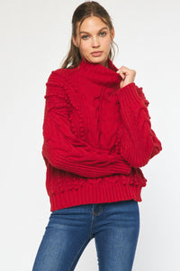 Holiday Red Cable Knit Turtleneck Sweater