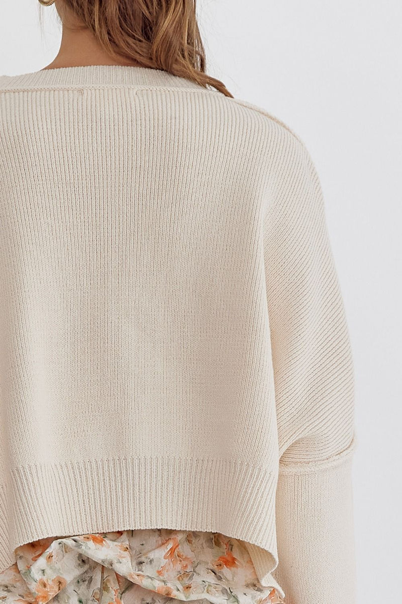Kylie Cropped Pullover Sweater - Cream