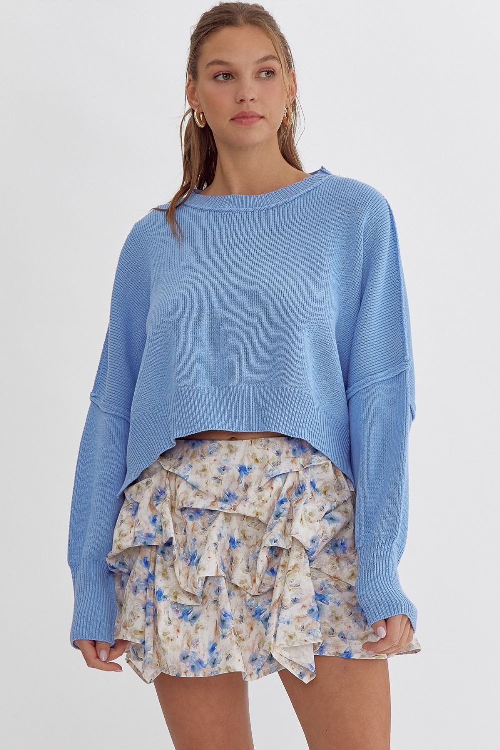 Kylie Cropped Pullover Sweater - Chambray