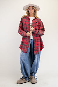 Easel Mineral Washed Plaid Button Down Shirt - Redfoam